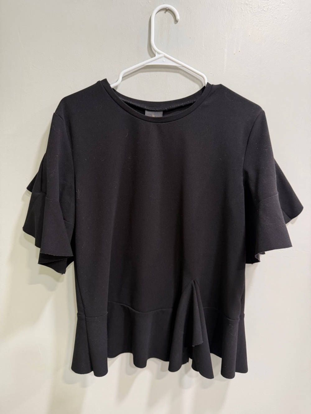 Worthington Black Ruffle Sleeve Peplum Top